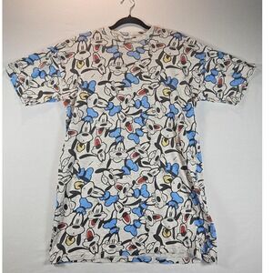 Vintage Y2K Disney Goofy All Over Print AOP Tee Shirt Gray Blue Red Made In...